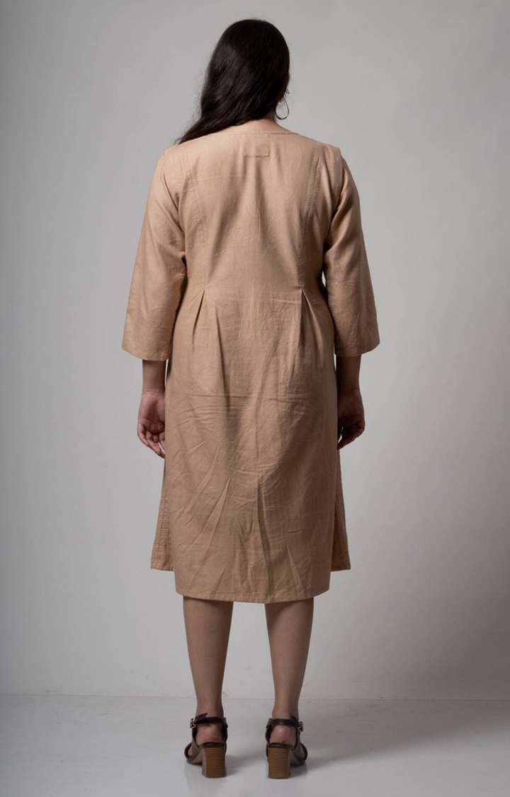 Lafaani | Women's Beige Cotton Solid Sheath Dress 3