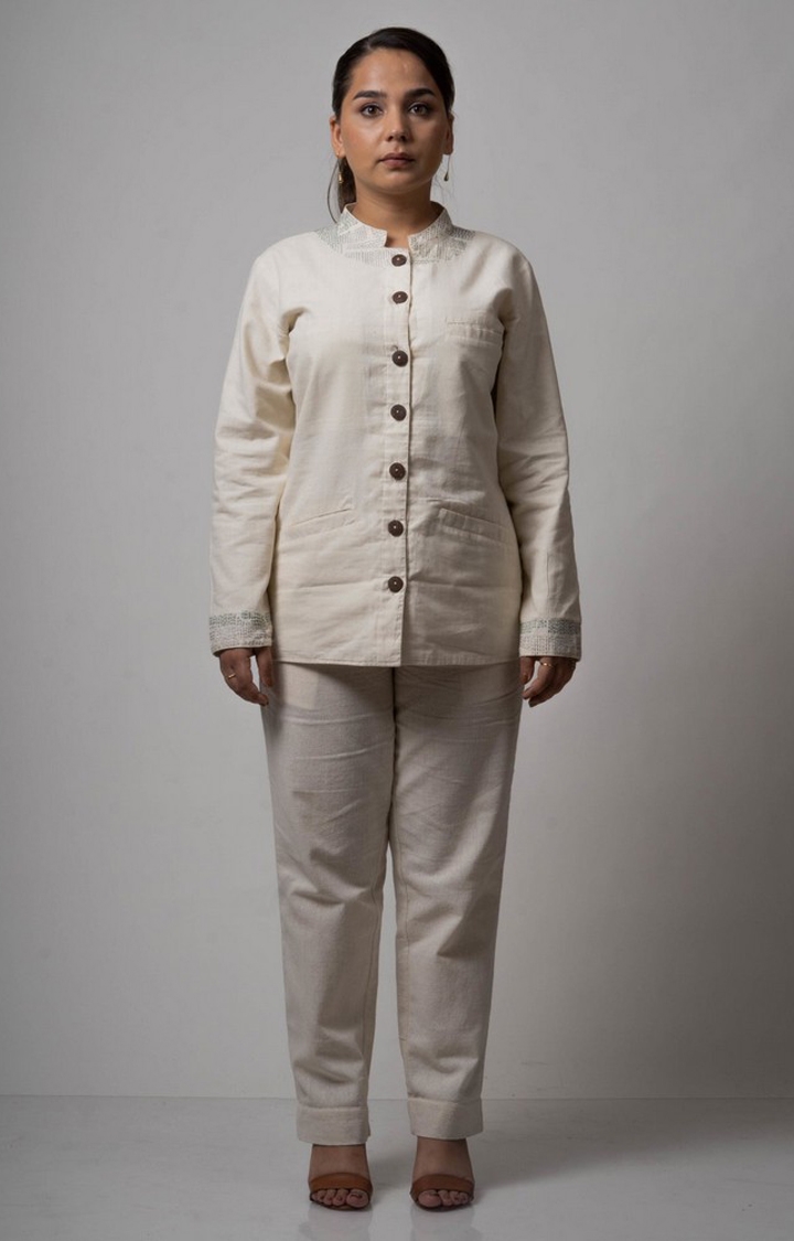 Lafaani | Women's Beige Cotton Checked Casual Shirt