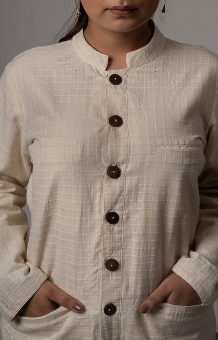 Women's Beige Cotton Checked Casual Shirt