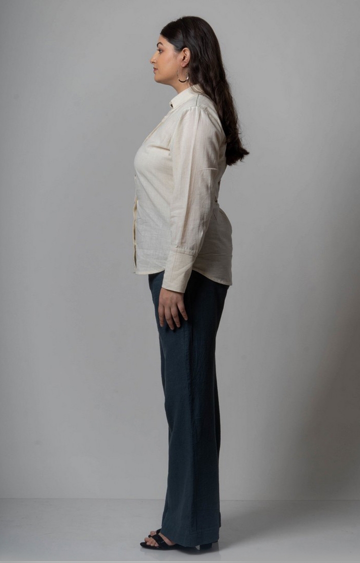 Lafaani | Women's Beige Cotton Embroidered Casual Shirt 1