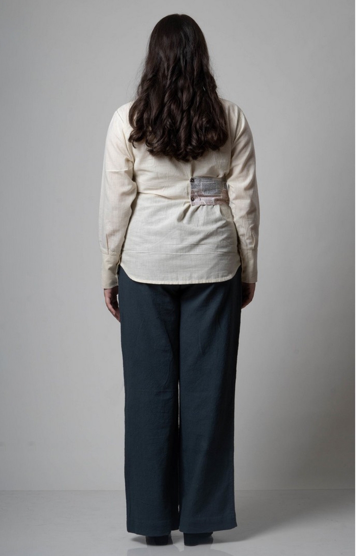 Lafaani | Women's Beige Cotton Embroidered Casual Shirt 2