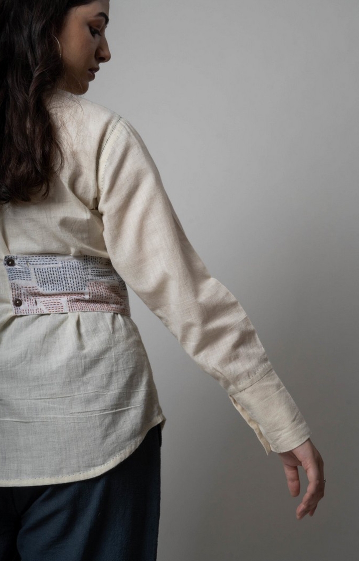 Lafaani | Women's Beige Cotton Embroidered Casual Shirt 3