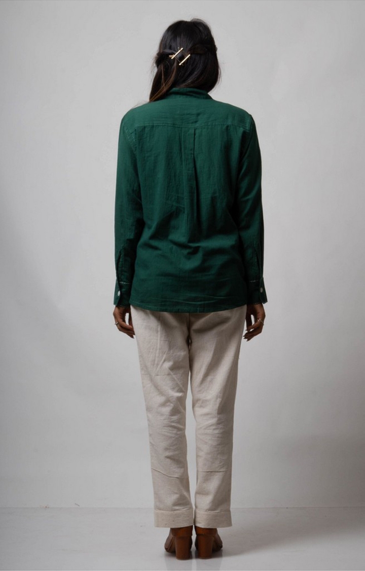 Women's Green Cotton Casual Shirts