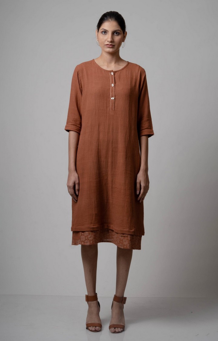 Lafaani | Women's Brown Cotton Solid Sheath Dress 0