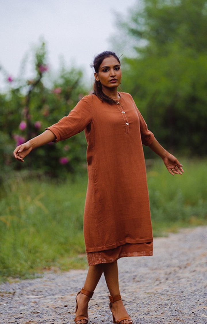 Lafaani | Women's Brown Cotton Solid Sheath Dress 1