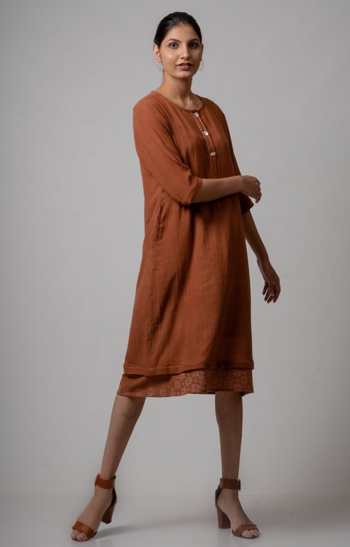 Lafaani | Women's Brown Cotton Solid Sheath Dress 2
