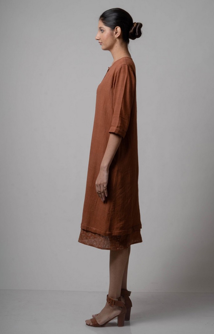 Lafaani | Women's Brown Cotton Solid Sheath Dress 3
