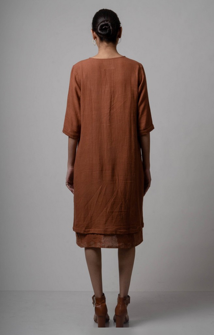Lafaani | Women's Brown Cotton Solid Sheath Dress 4