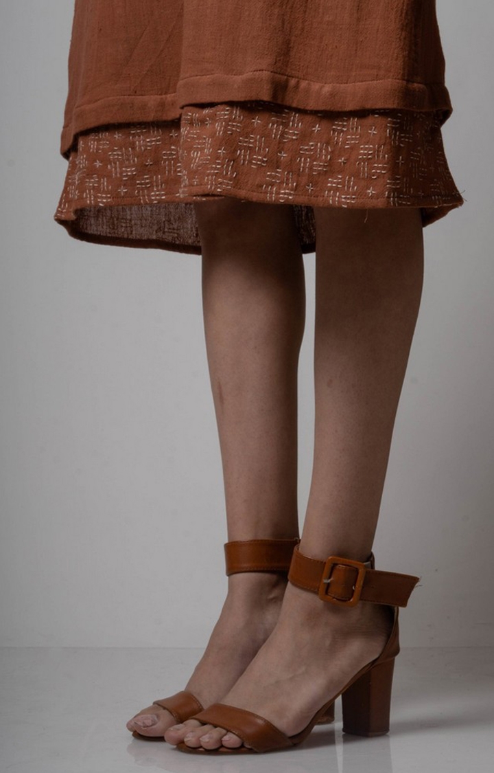 Lafaani | Women's Brown Cotton Solid Sheath Dress 5