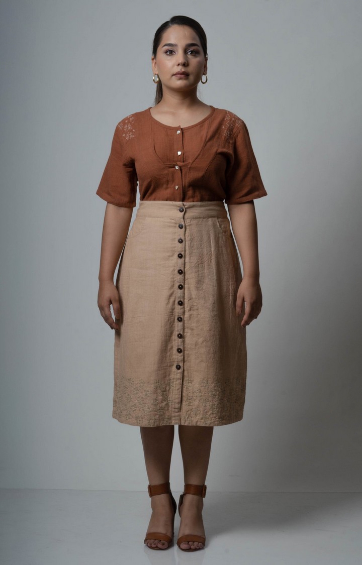 Lafaani | Women's Brown Cotton Soild Blouson Top 0
