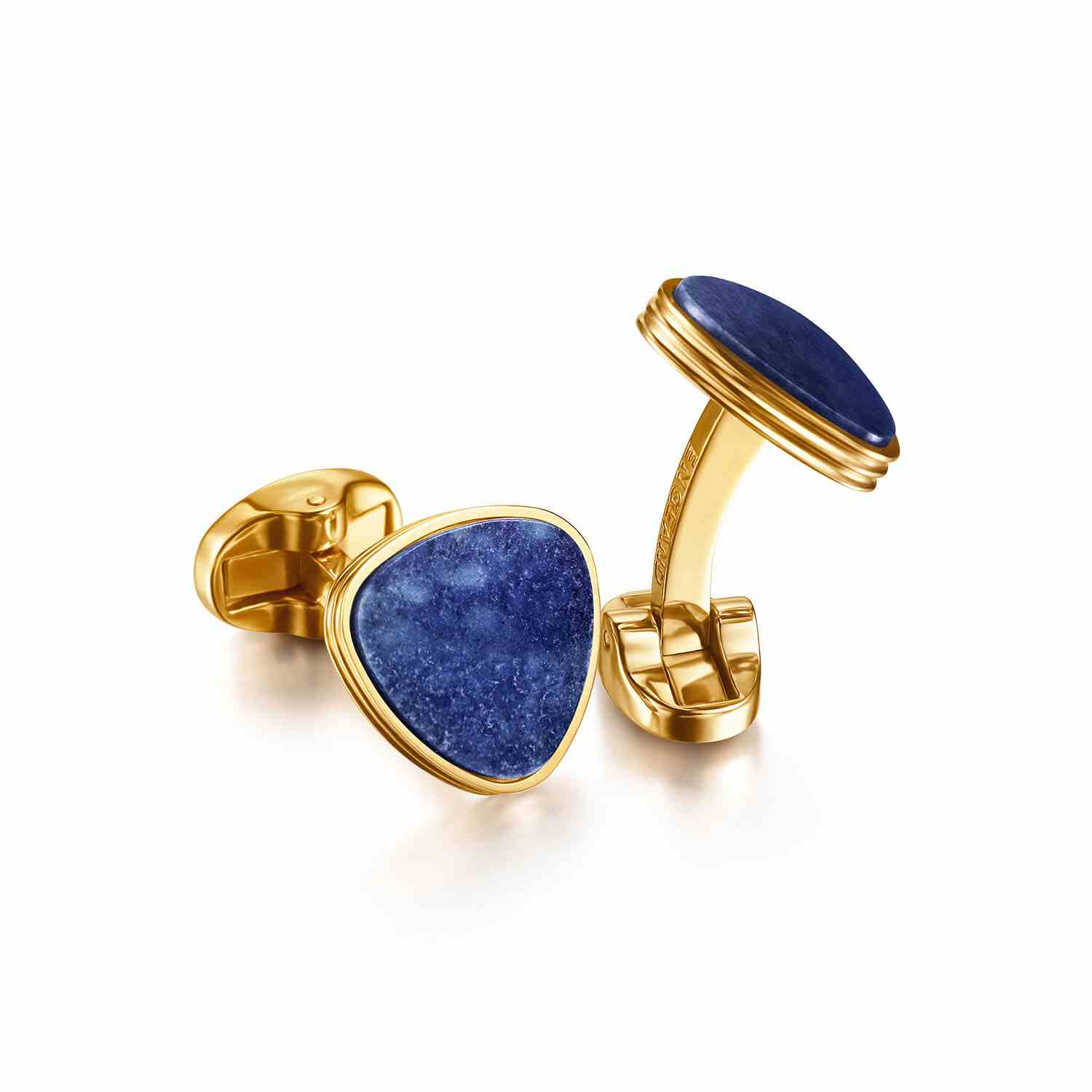 Lapis Bard Avant Garde Preston Gold Cufflinks with Natural Blue Lapis Lazuli Inset