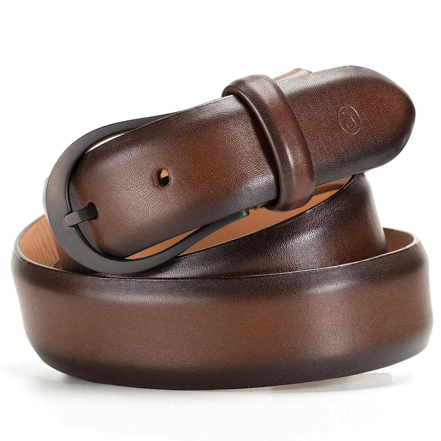 Lapis Bard Sullivan Belt Carbon Black 35mm Buckle with Two tone Leather - Chestnut Brown