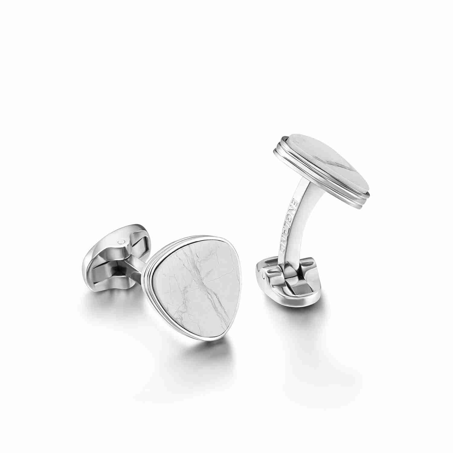 Lapis Bard Preston Cufflinks - Chrome with Magnesite Insets
