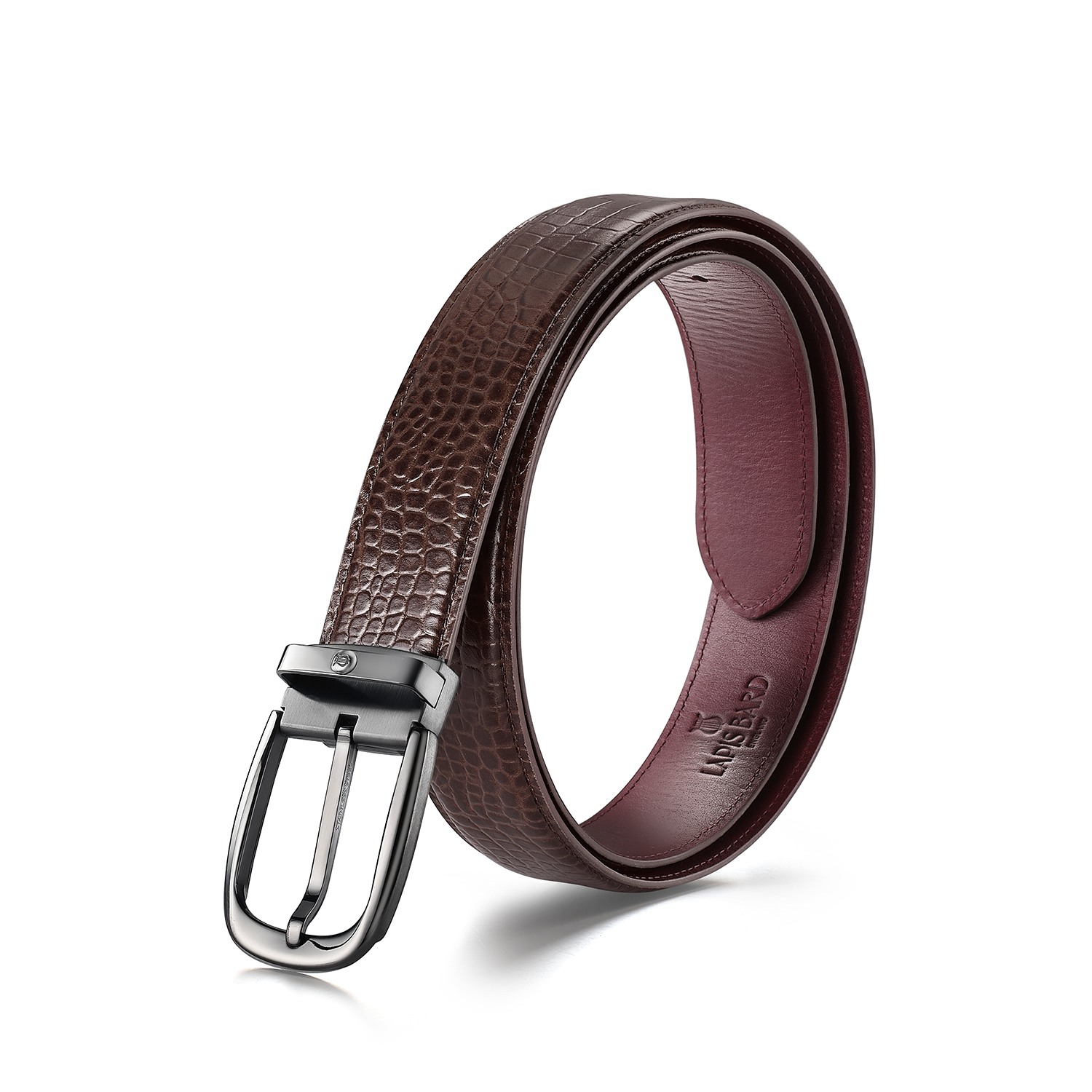 Lapis Bard Mandeville Croc-Textured 35 MM Buckle Belt - Dark Brown