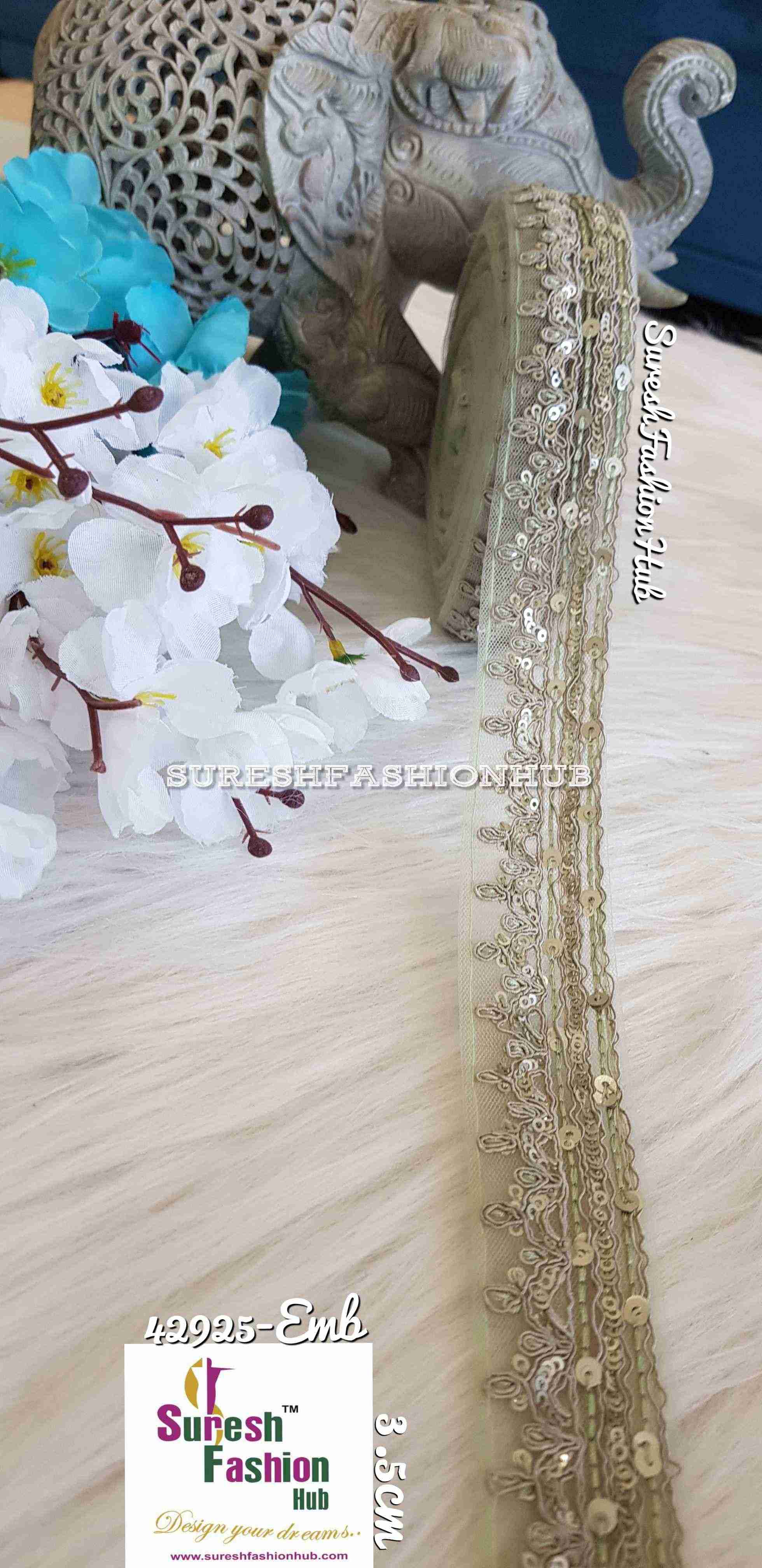Sparkling Mint Green Sequence Embroidered Trim