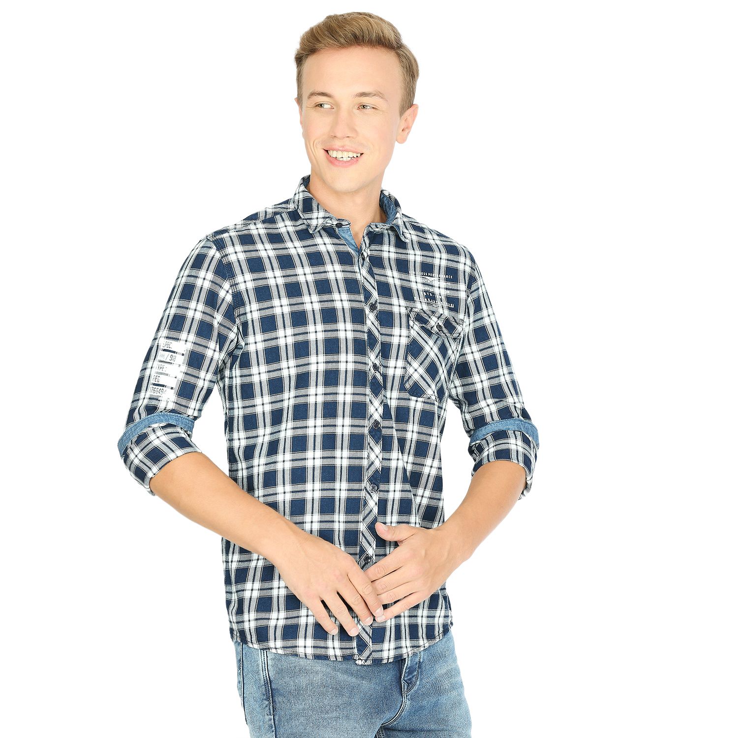 Lawman Pg3 Ind Chk Blue Slim Fit Shirts For Men s