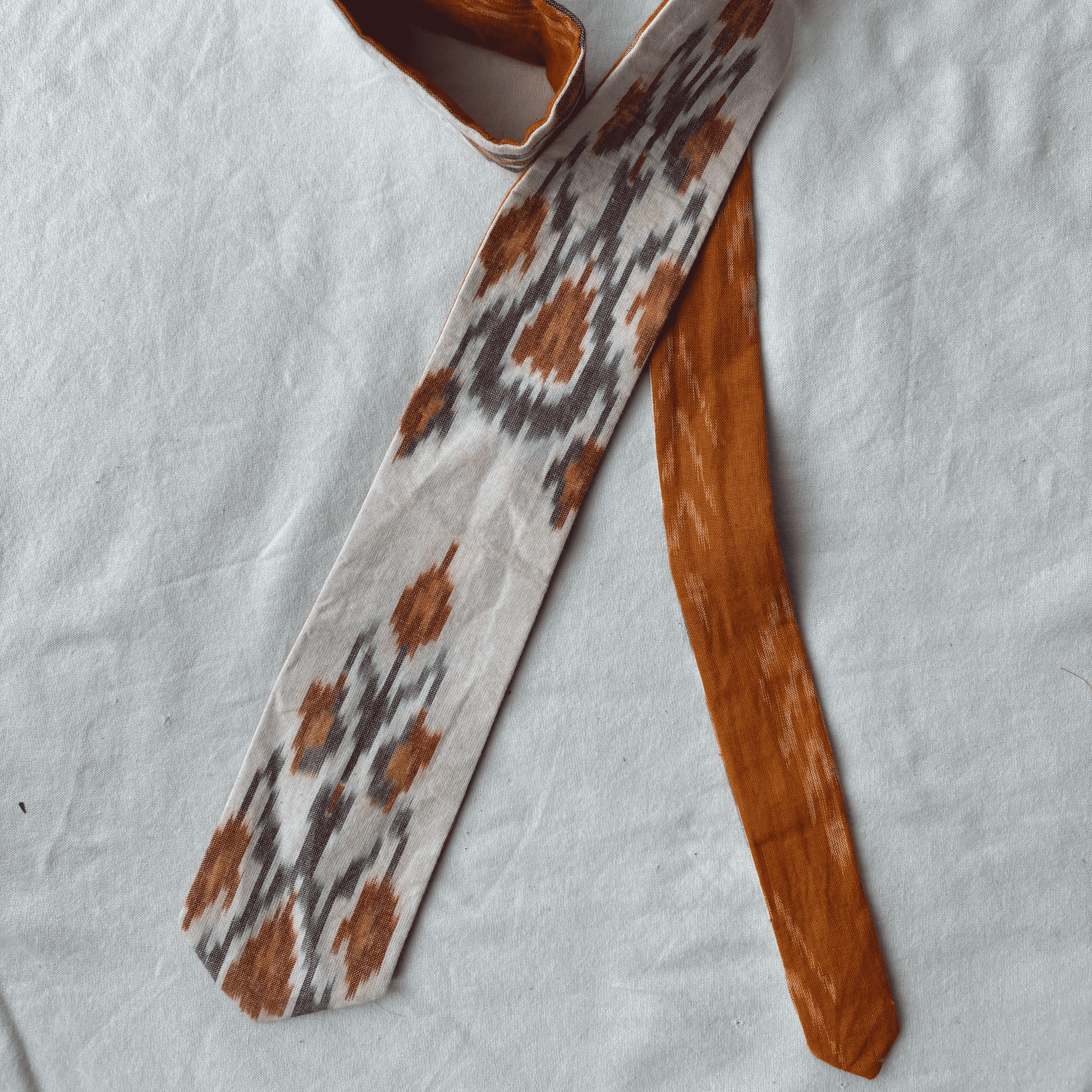 Cotton Reversable Yellow And White Ikat Tie