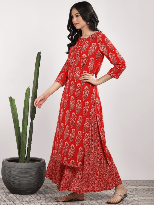 Women Red Printed Kurta with Palazzos
