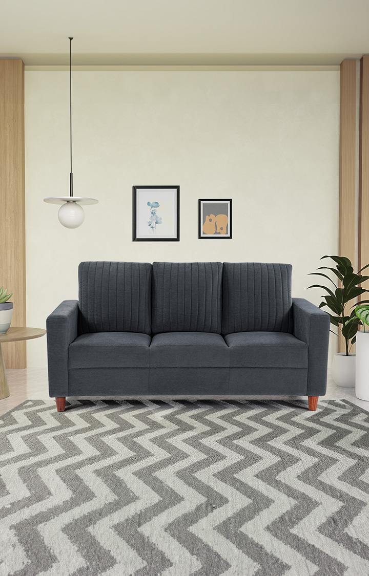 neudot Roman Sofa for Living Room |3 Persons Sofa|Premium Fabric with Cushioned Armrest | Solid Wood Frame|3 Seater in Graphite Grey Color