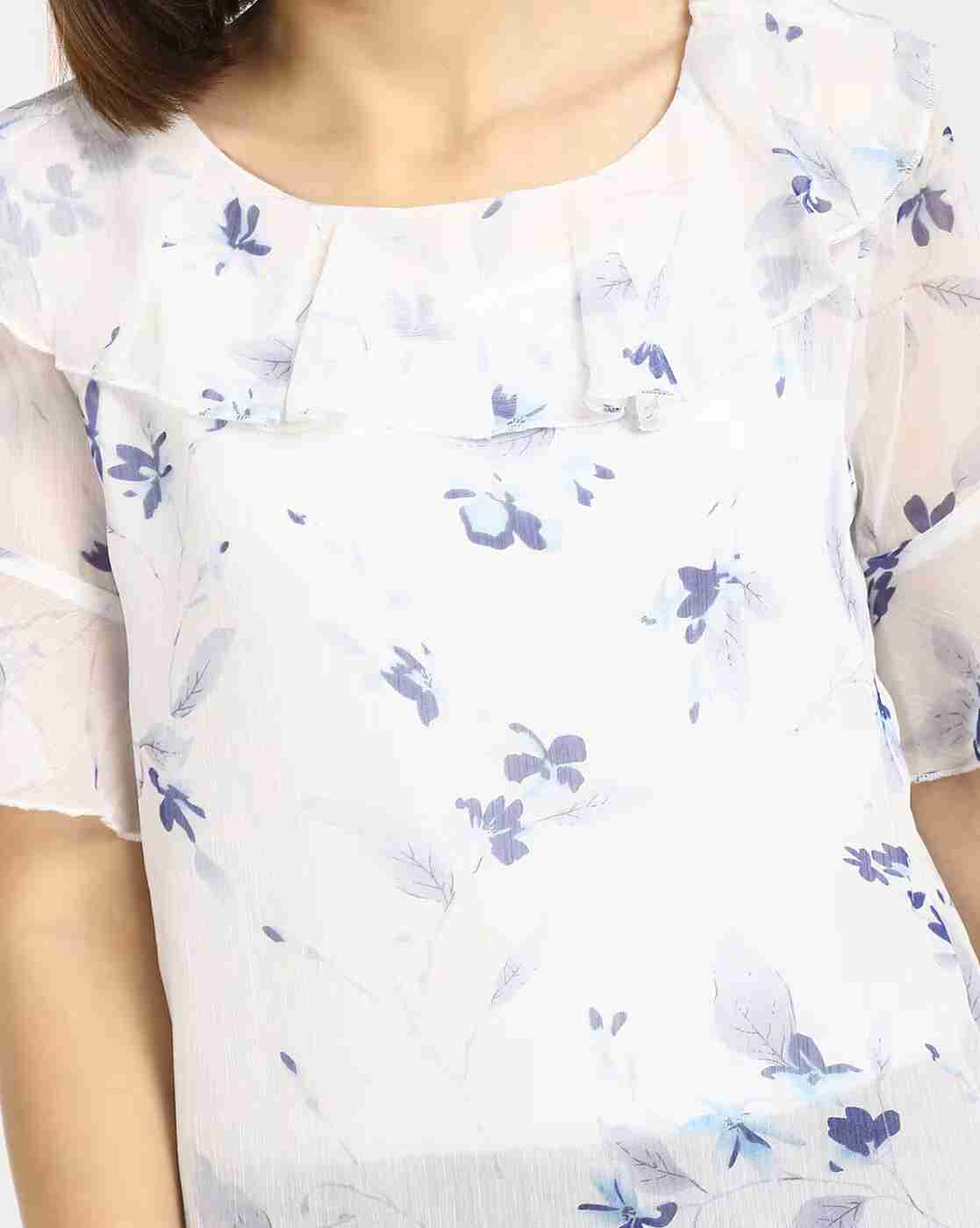 Lee Cooper | Floral Print Top with Ruffle Overlay|4
