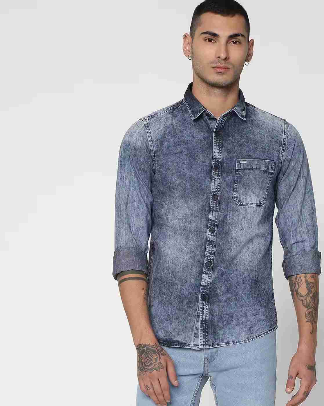 Lee Cooper | Washed Denim Shirt with Patch Pocket|0