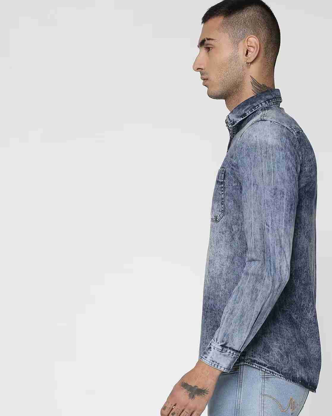 Lee Cooper | Washed Denim Shirt with Patch Pocket|1