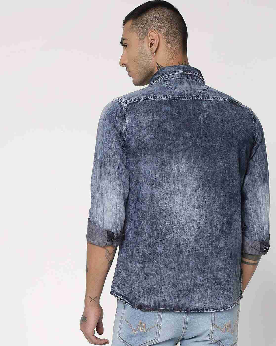 Lee Cooper | Washed Denim Shirt with Patch Pocket|2