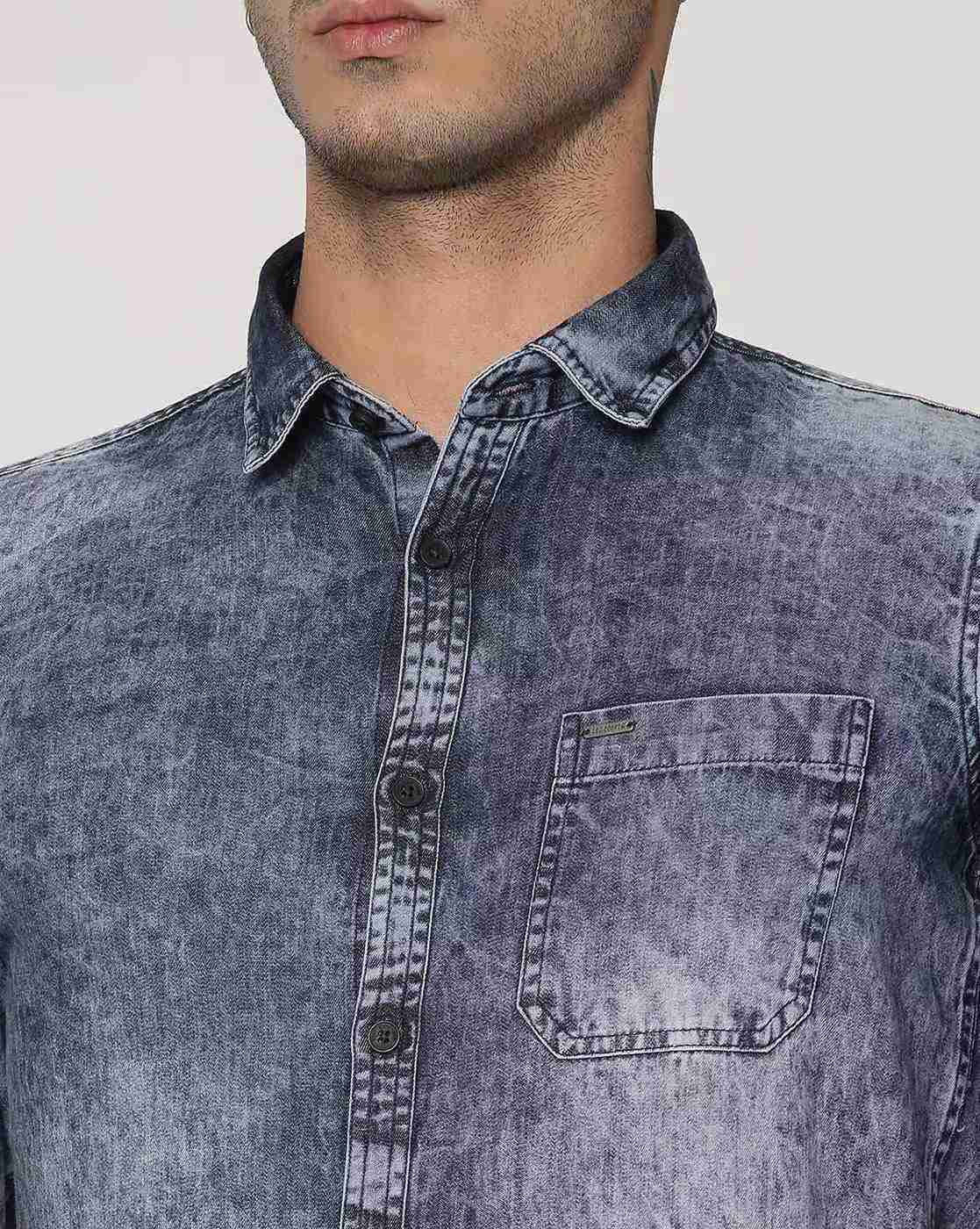 Lee Cooper | Washed Denim Shirt with Patch Pocket|4
