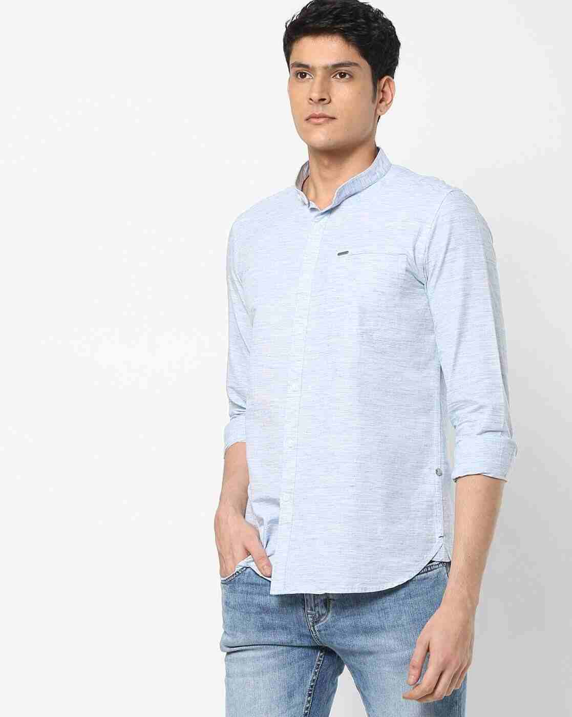 Textured Mandarin Collar Shirt