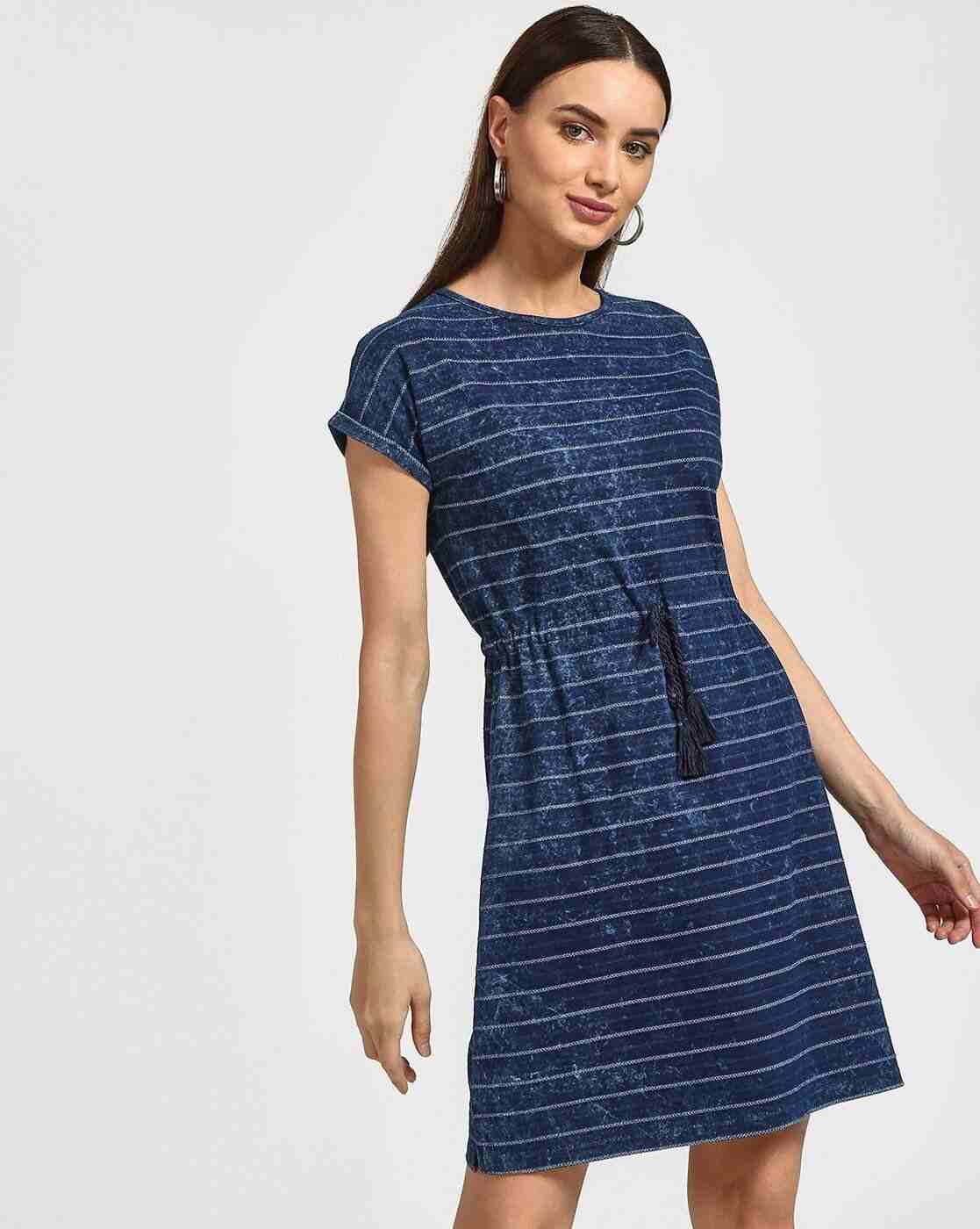 Lee Cooper | Striped A-line Dress with Cinched Waist|1