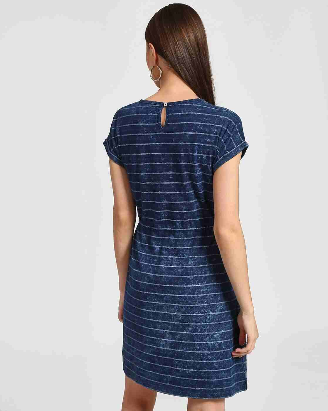 Lee Cooper | Striped A-line Dress with Cinched Waist|2