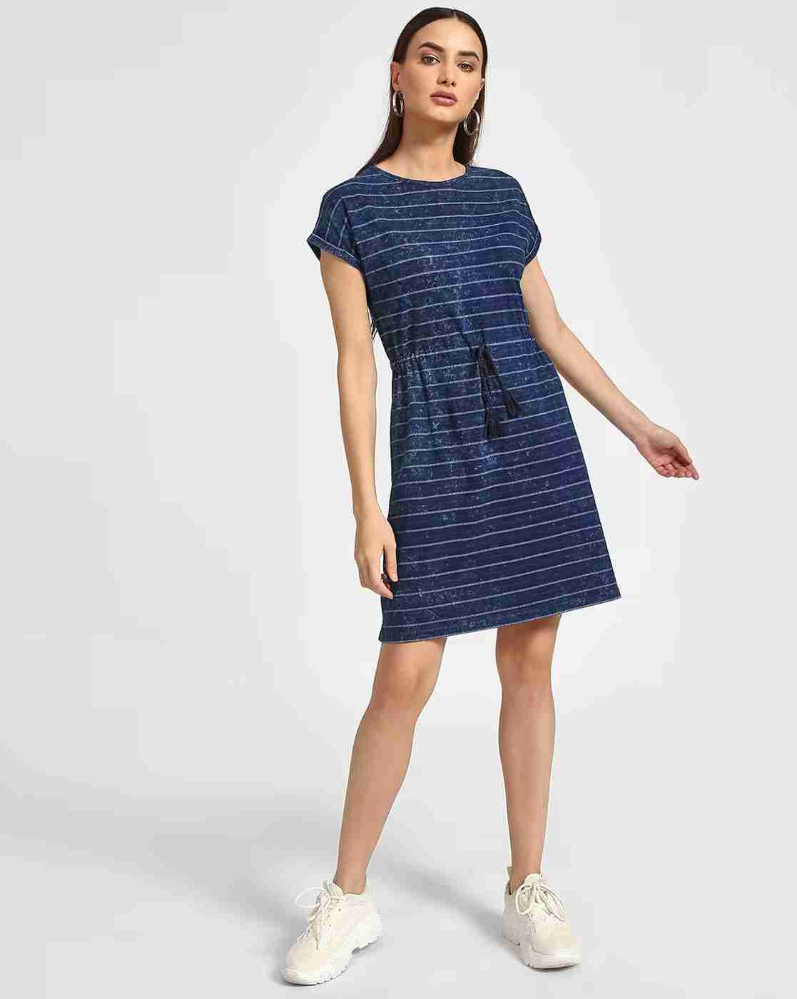 Lee Cooper | Striped A-line Dress with Cinched Waist|3