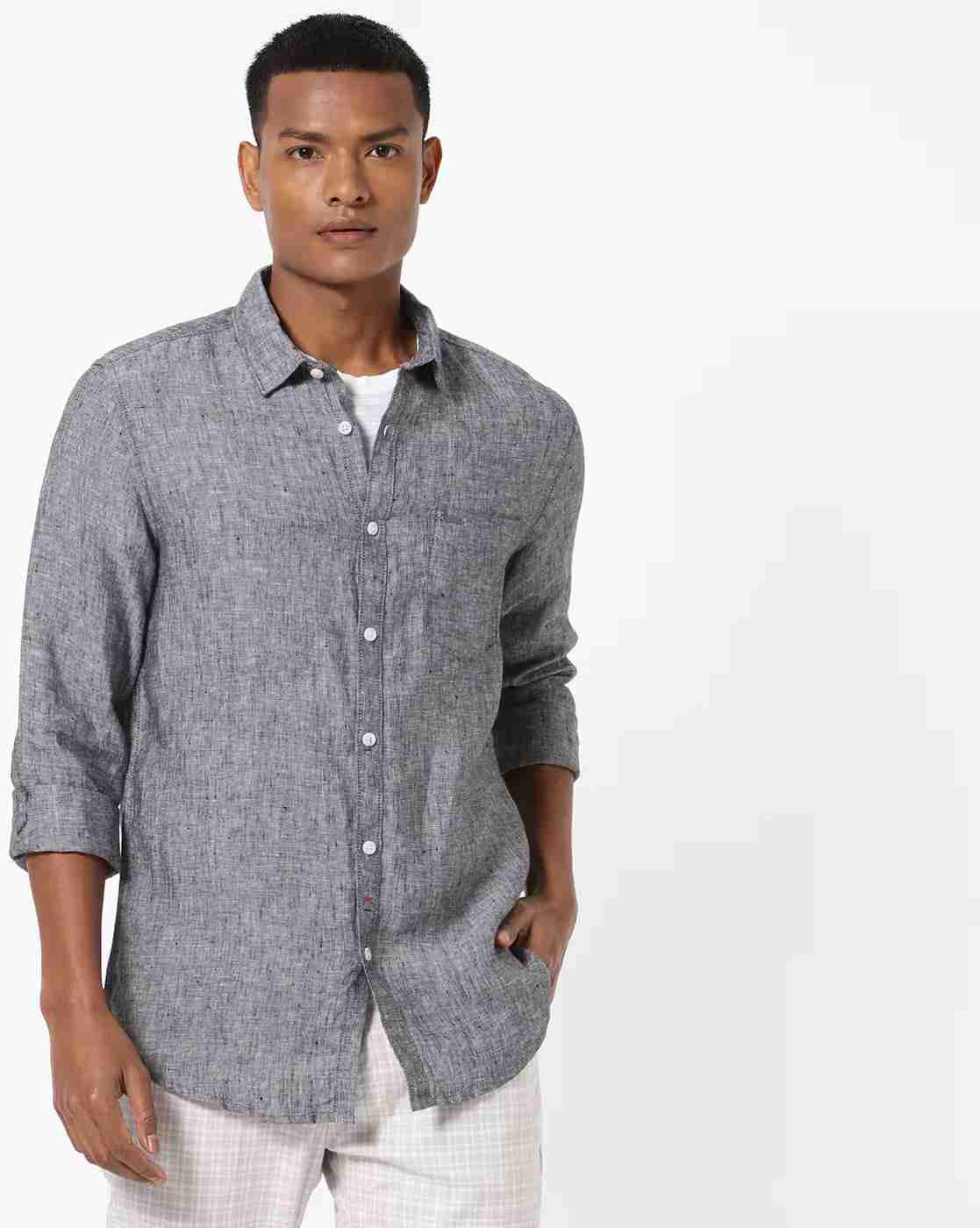 Textured Shirt with Patch Pocket