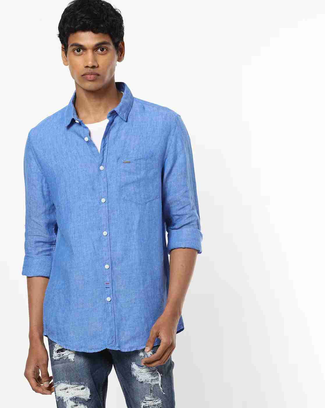 Textured Shirt with Patch Pocket