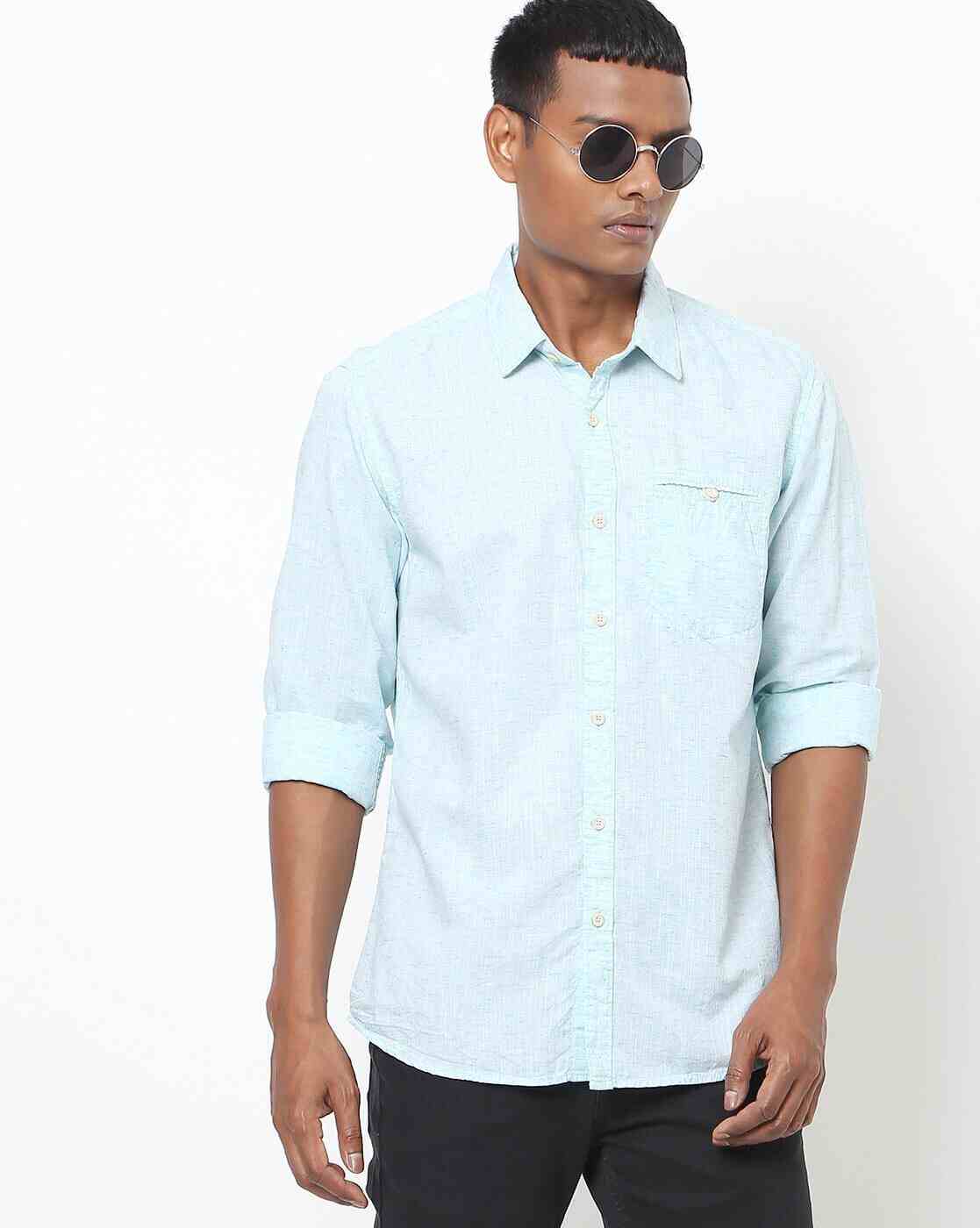 Heathered Shirt with Buttoned Welt Pocket