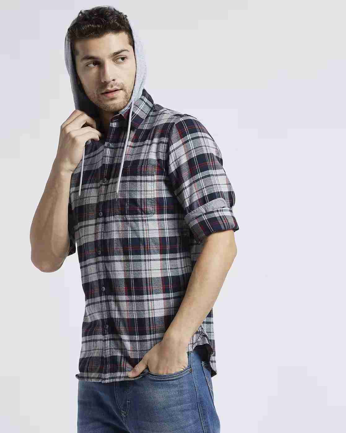 Lee Cooper | Checked Hooded Shirt with Patch Pocket|1