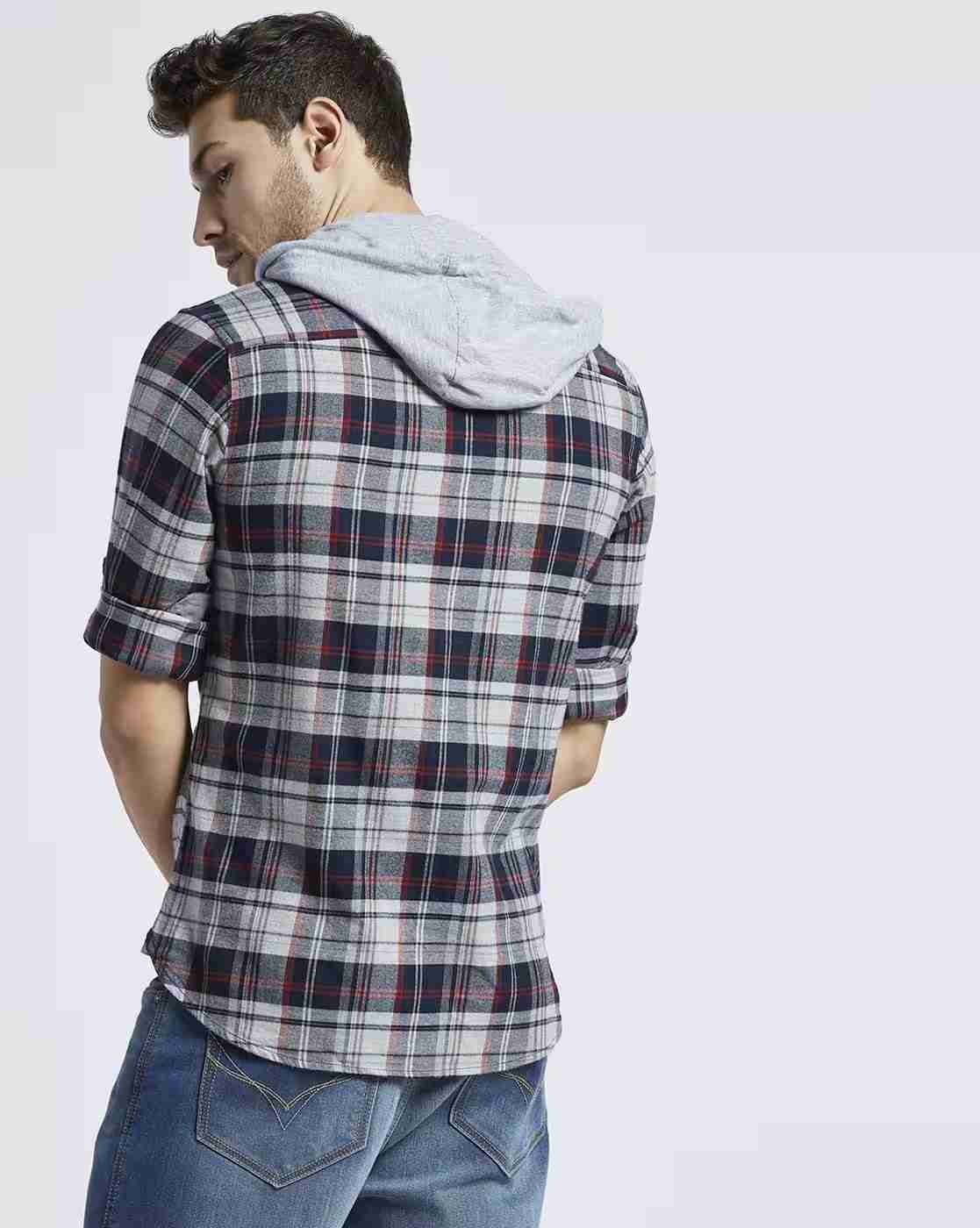 Lee Cooper | Checked Hooded Shirt with Patch Pocket|3