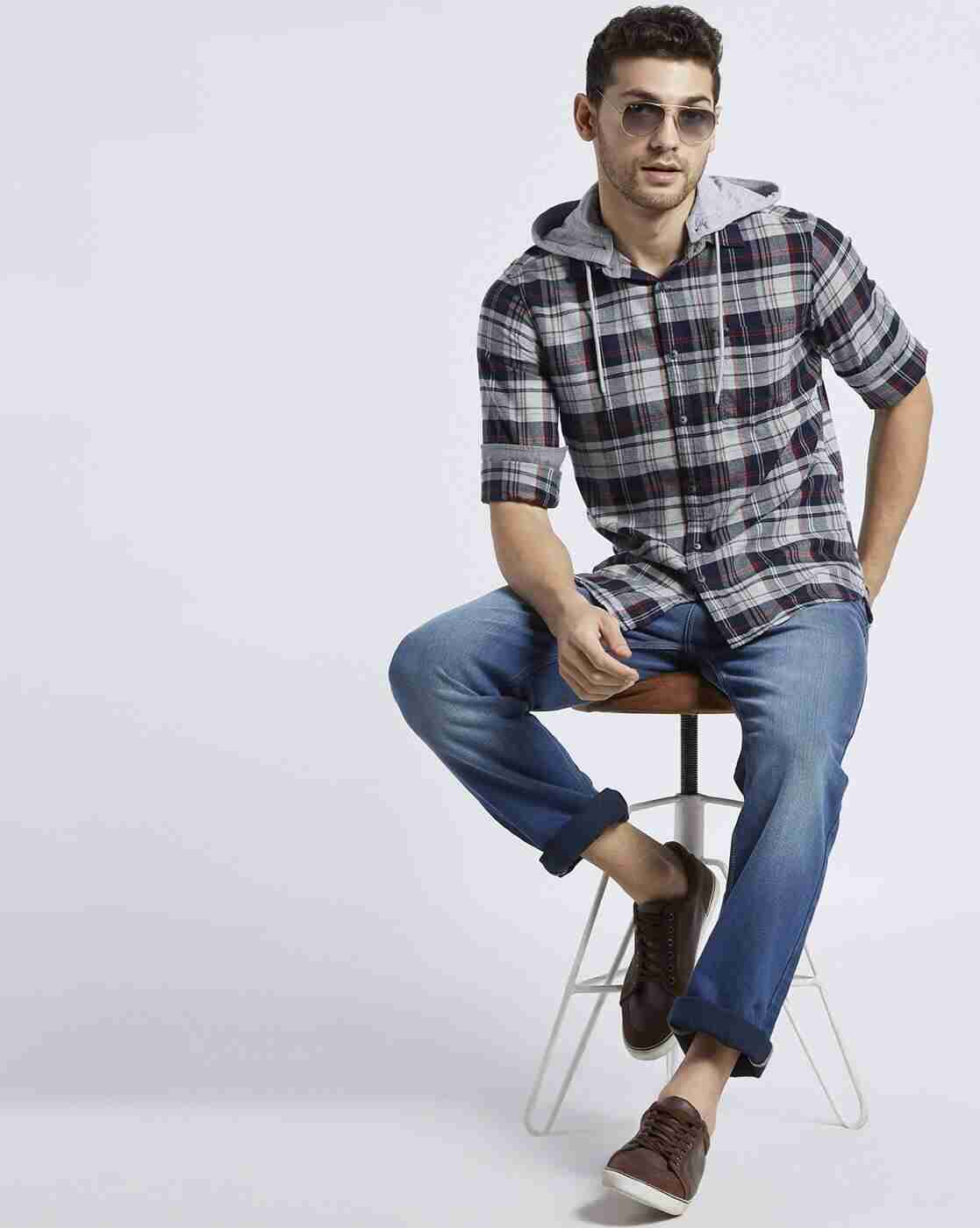 Lee Cooper | Checked Hooded Shirt with Patch Pocket|5