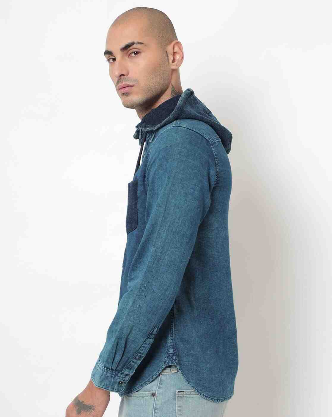 Lee Cooper | Washed Denim Shirt with Hood|1