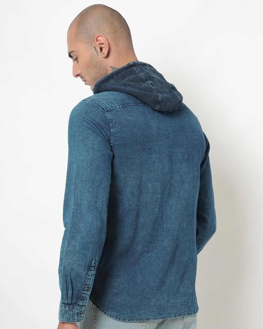 Lee Cooper | Washed Denim Shirt with Hood|2