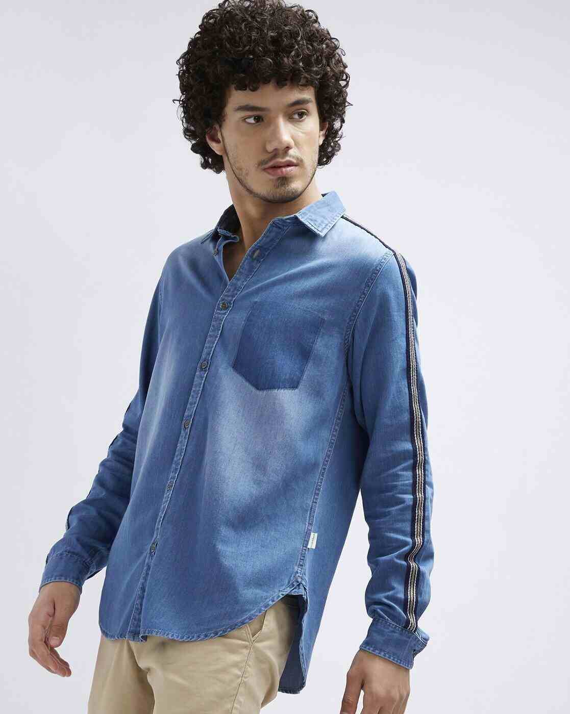 Lee Cooper | Washed Denim Shirt with Patch Pocket|0