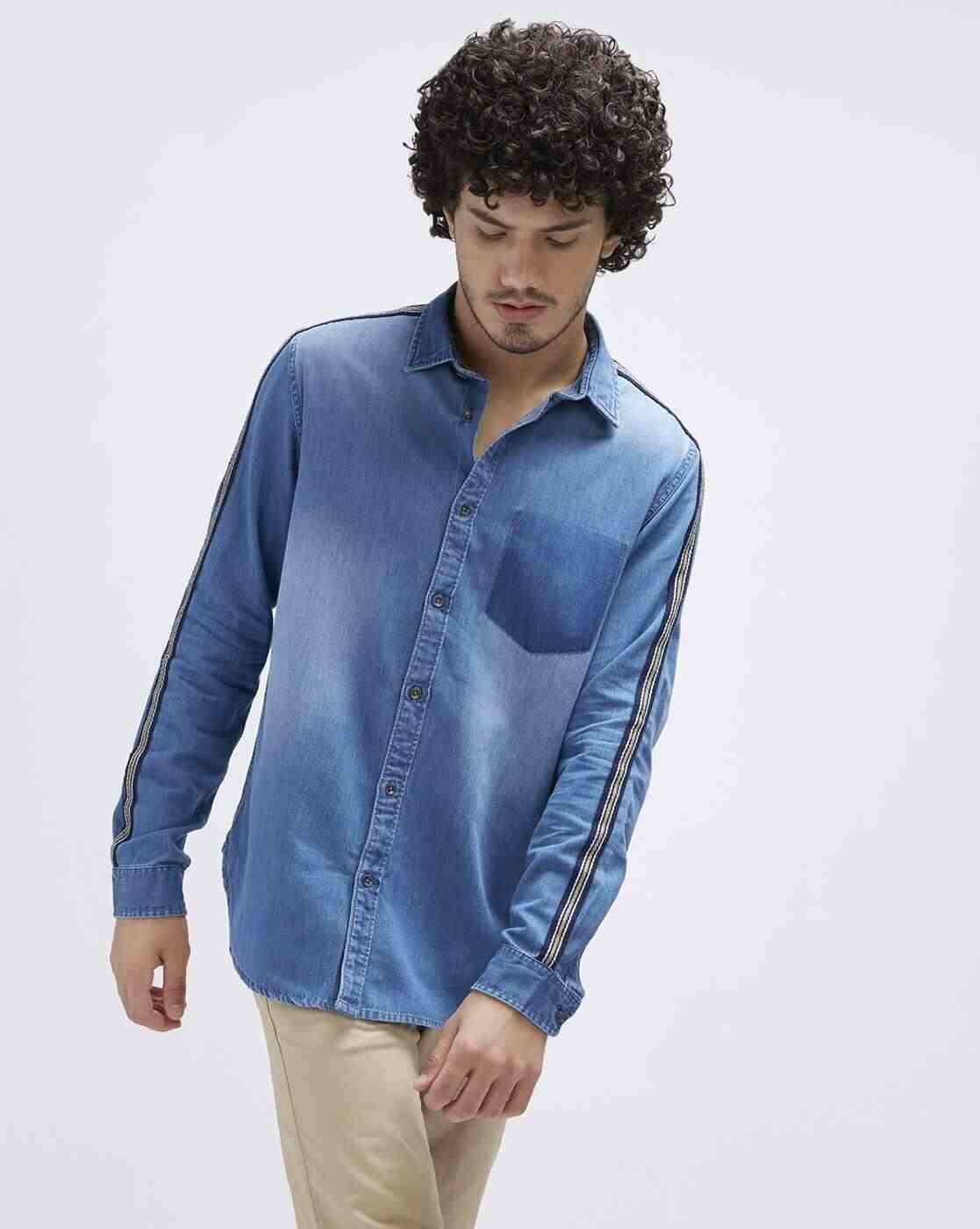 Lee Cooper | Washed Denim Shirt with Patch Pocket|2