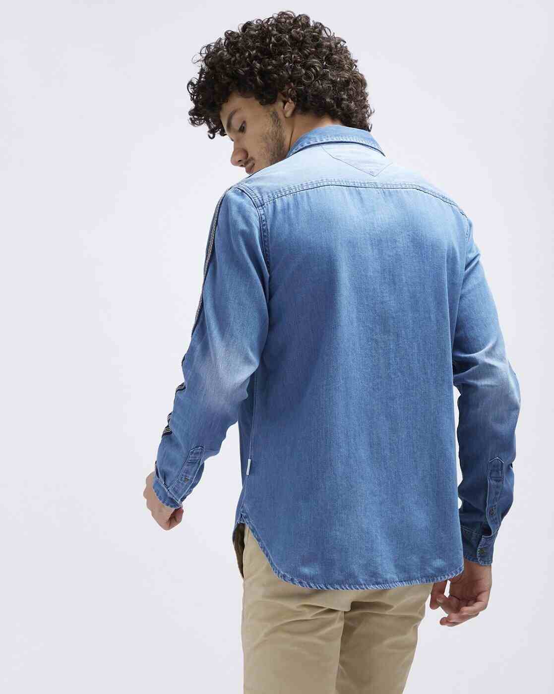 Lee Cooper | Washed Denim Shirt with Patch Pocket|3