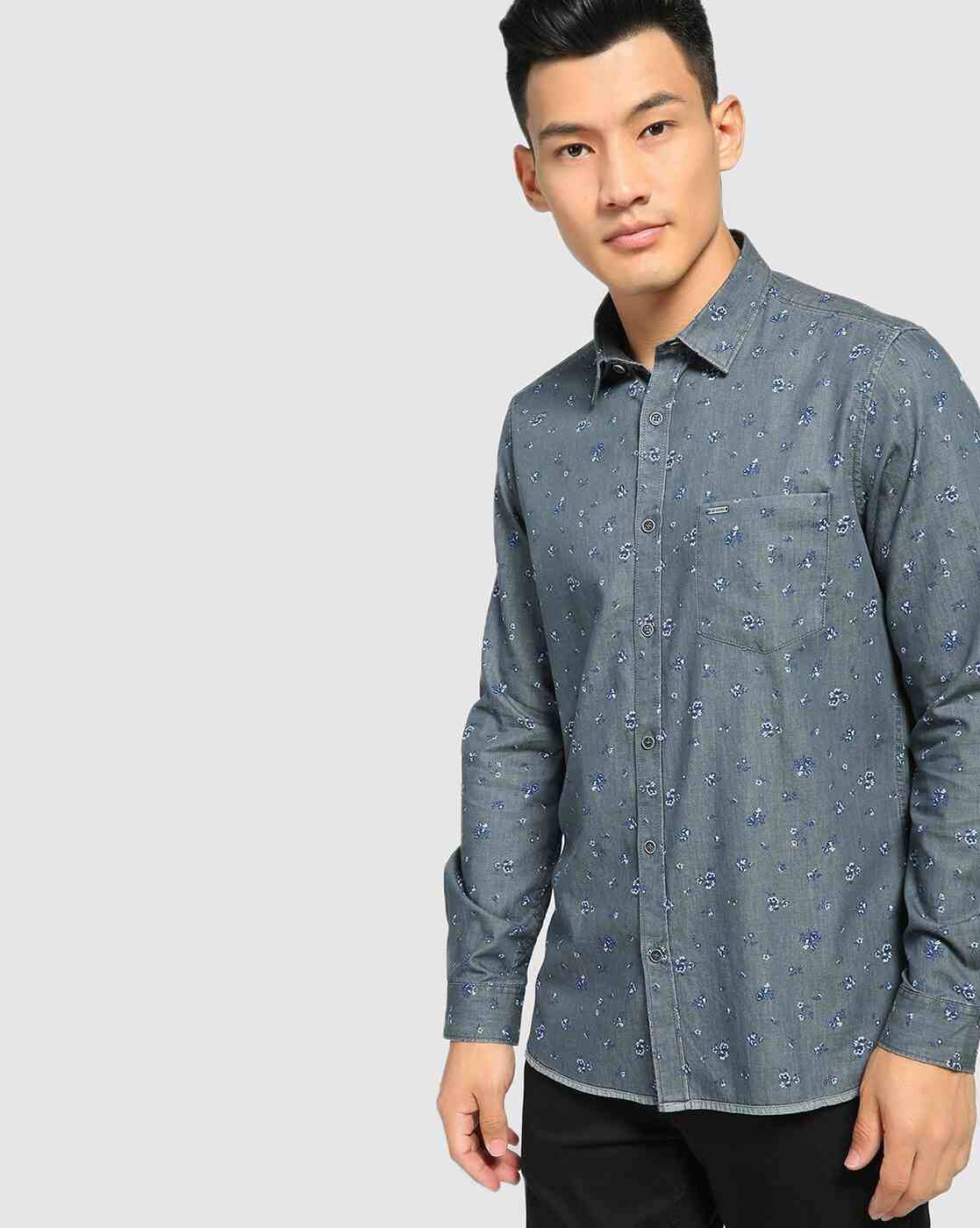 Lee Cooper | Floral Print Shirt with Patch Pocket|1