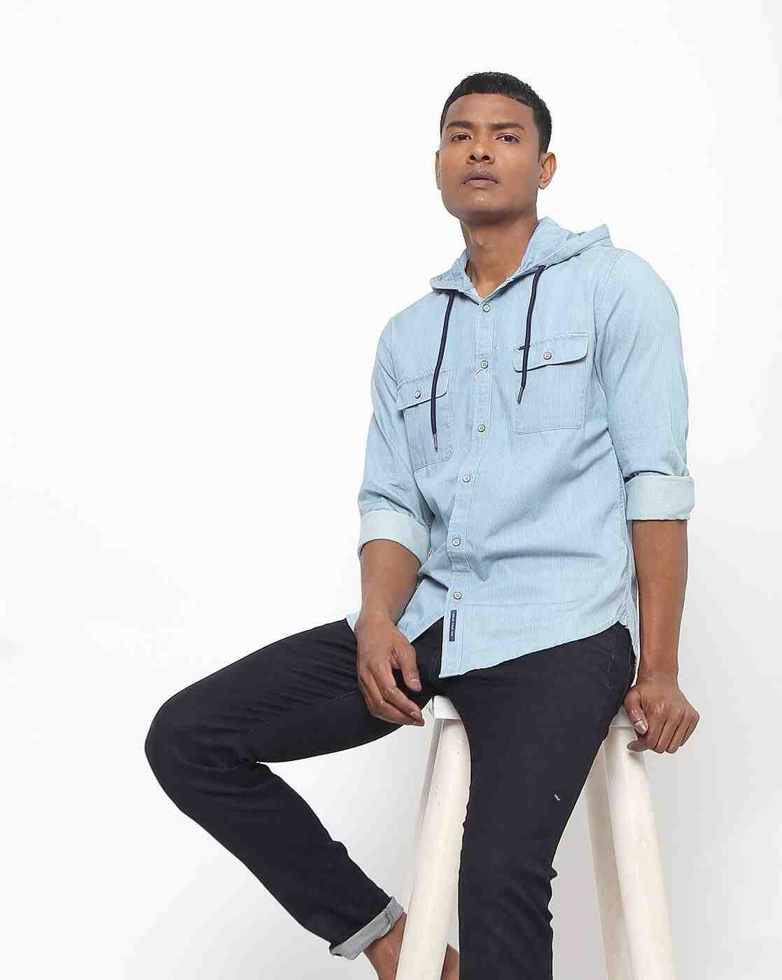 Lee Cooper | Striped Hooded Shirt with Patch Pockets|0