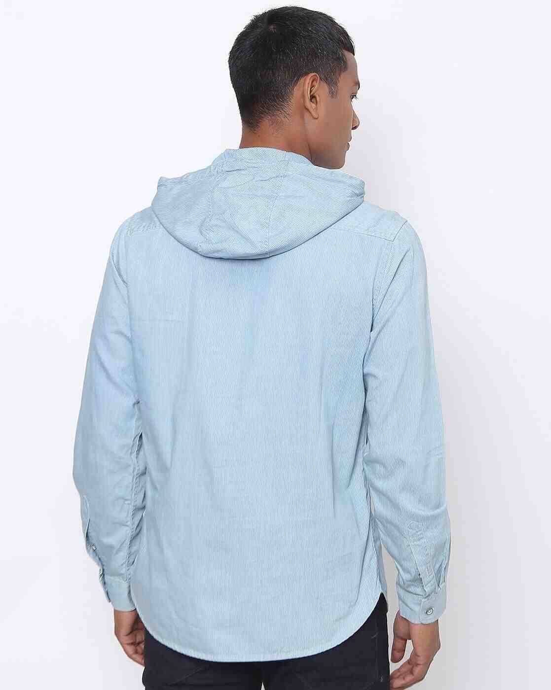 Lee Cooper | Striped Hooded Shirt with Patch Pockets|1