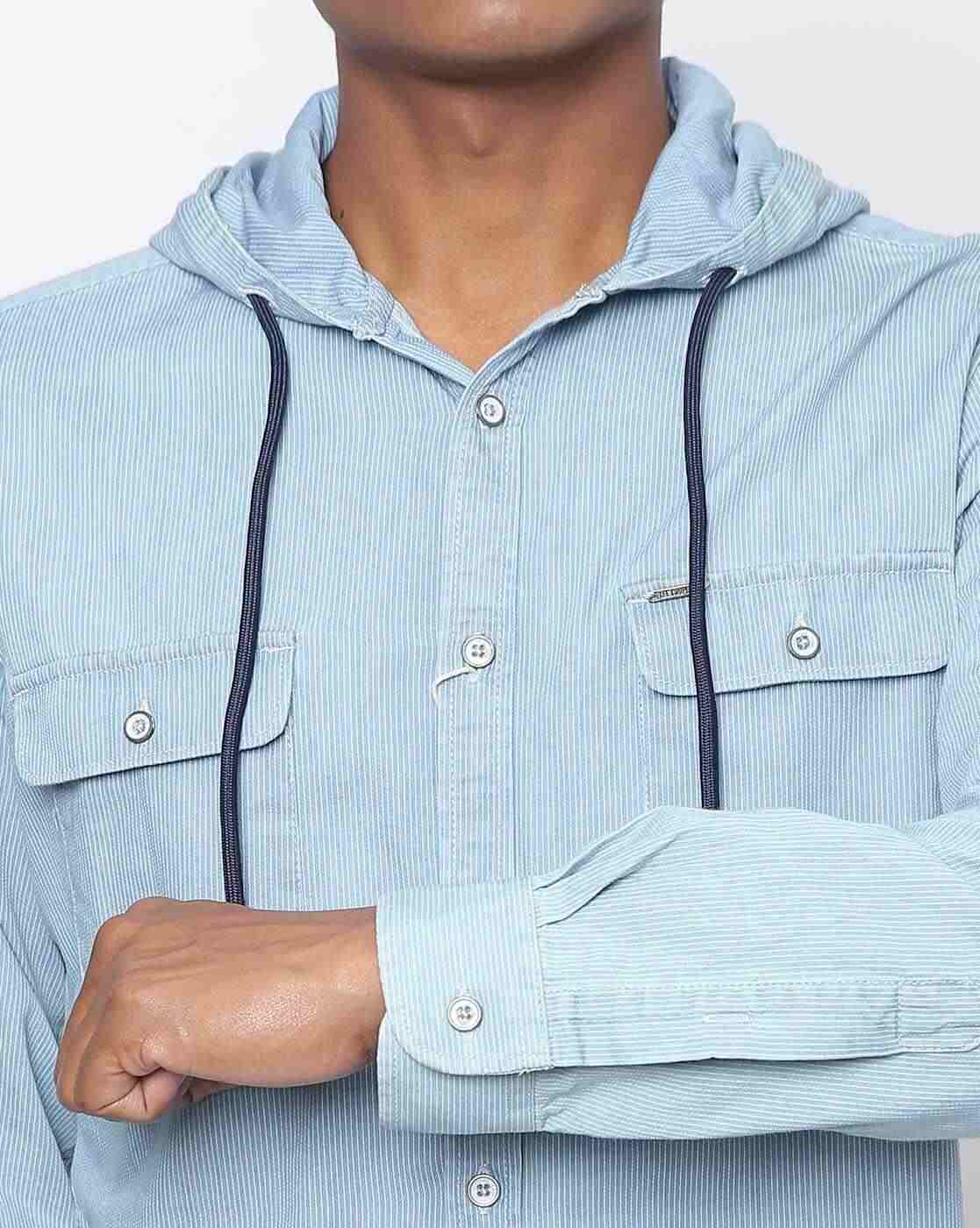 Lee Cooper | Striped Hooded Shirt with Patch Pockets|2