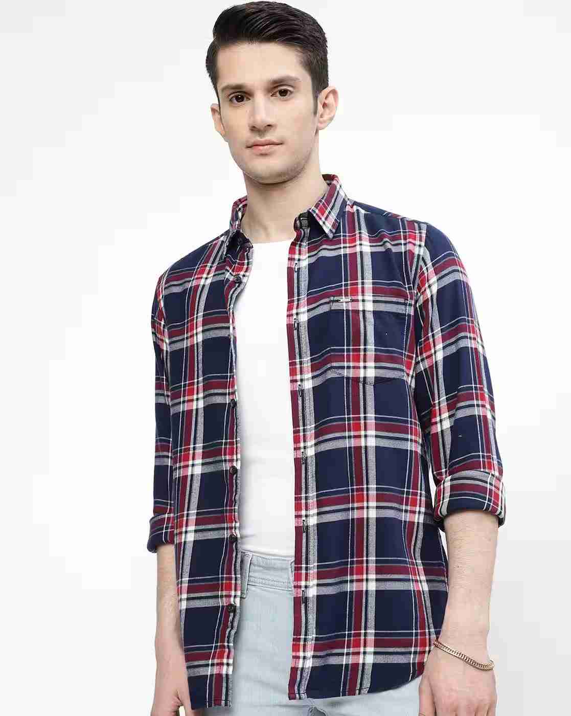 Lee Cooper | Checked Cotton Shirt with Patch Pocket|0