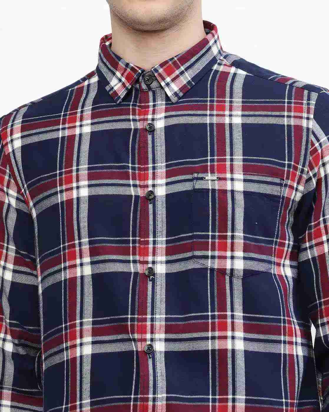 Lee Cooper | Checked Cotton Shirt with Patch Pocket|3