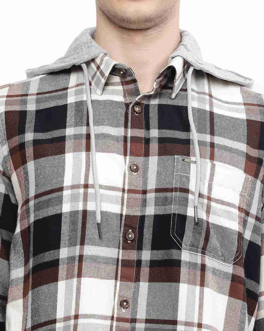Lee Cooper | Checked Hooded Shirt with Patch Pocket|3